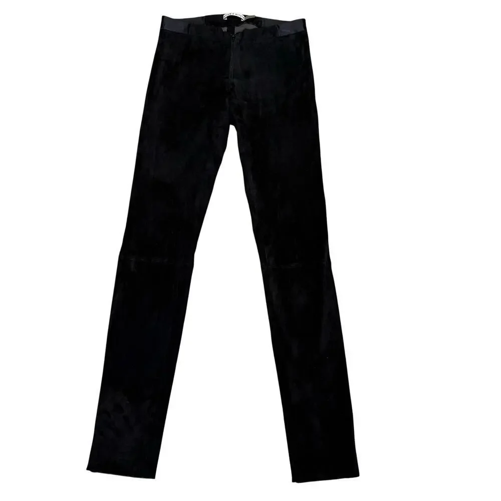 Alice + Olivia Front Zip Black Lambskin Suede Leggings Size 4